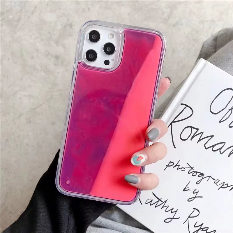 Elegant Luminous Quicksand Phone Case for iPhone 13, 14, 15, and 16 - Dynamic Flowing Glitter Design