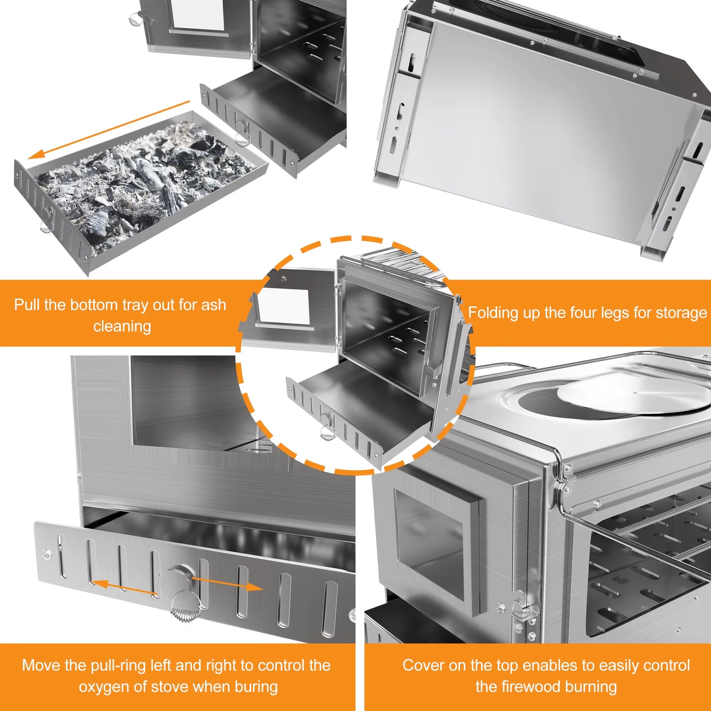 Portable Stainless Steel Wood Burning Stove for Camping and Outdoor Adventures