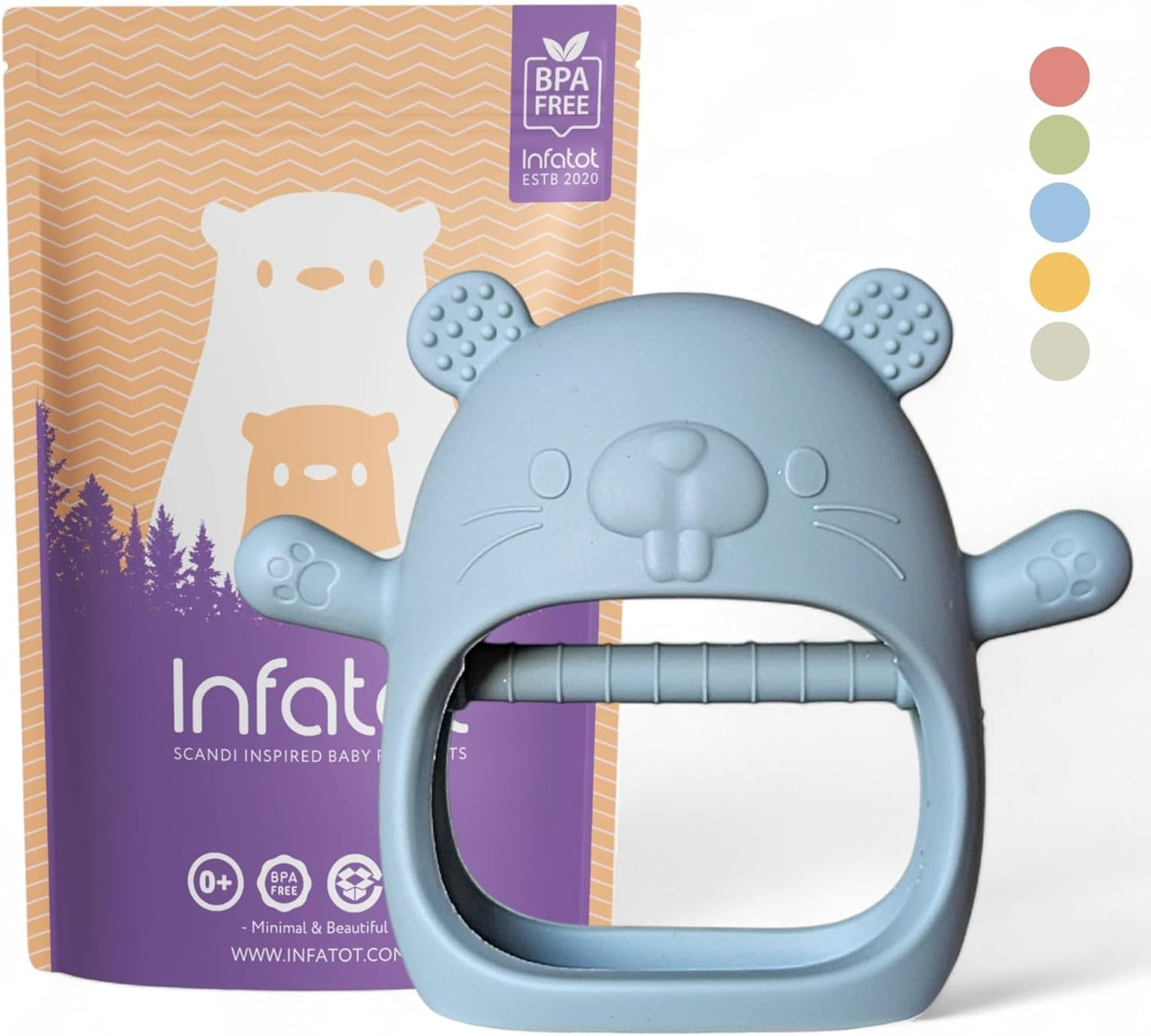 Chipmunk Teething Mitten for Babies - 100% BPA Free Silicone Teether Glove in CM Blue - Prevents Finger Sucking and Soothes Tender Gums