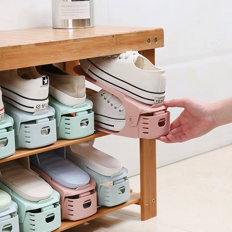5-Piece Adjustable Double-Layer Shoe Storage Rack - Space-Saving Organizer for Home Cabinets