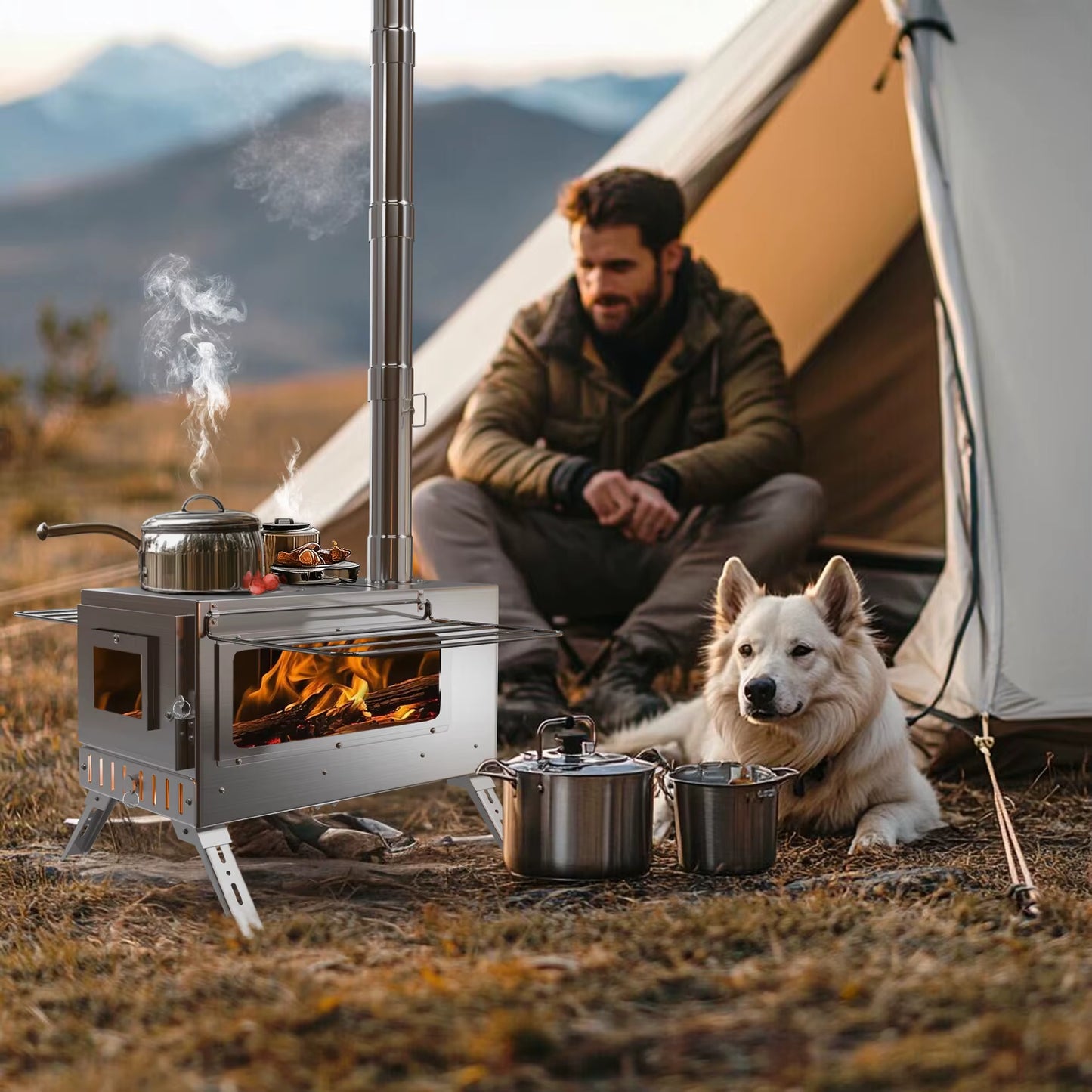 Portable Stainless Steel Wood Burning Stove for Camping and Outdoor Adventures