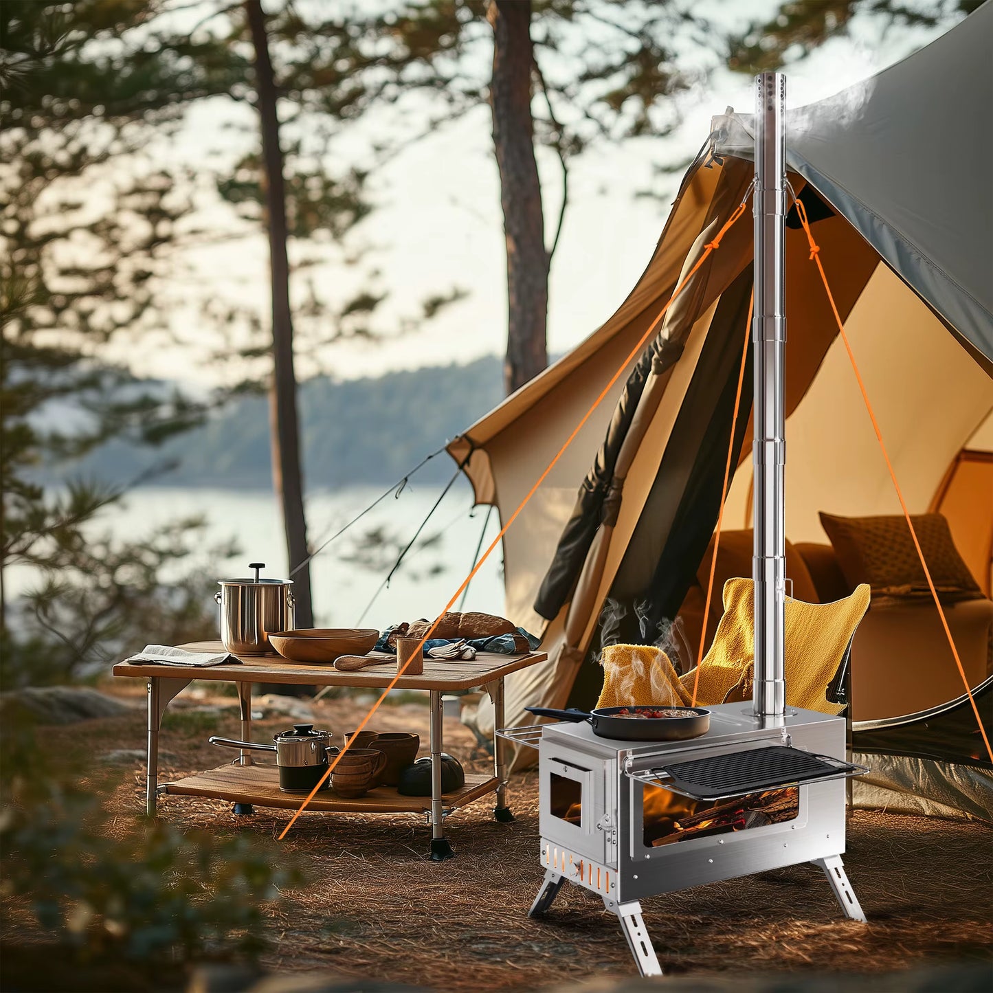 Portable Stainless Steel Wood Burning Stove for Camping and Outdoor Adventures