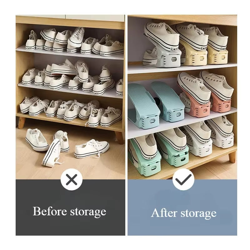 5-Piece Adjustable Double-Layer Shoe Storage Rack - Space-Saving Organizer for Home Cabinets
