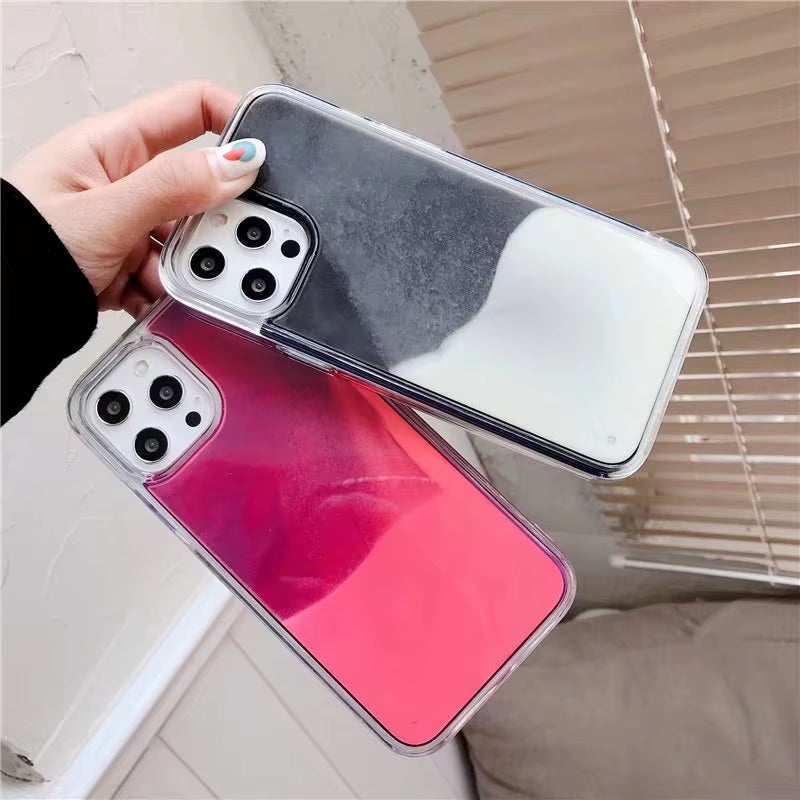 Elegant Luminous Quicksand Phone Case for iPhone 13, 14, 15, and 16 - Dynamic Flowing Glitter Design