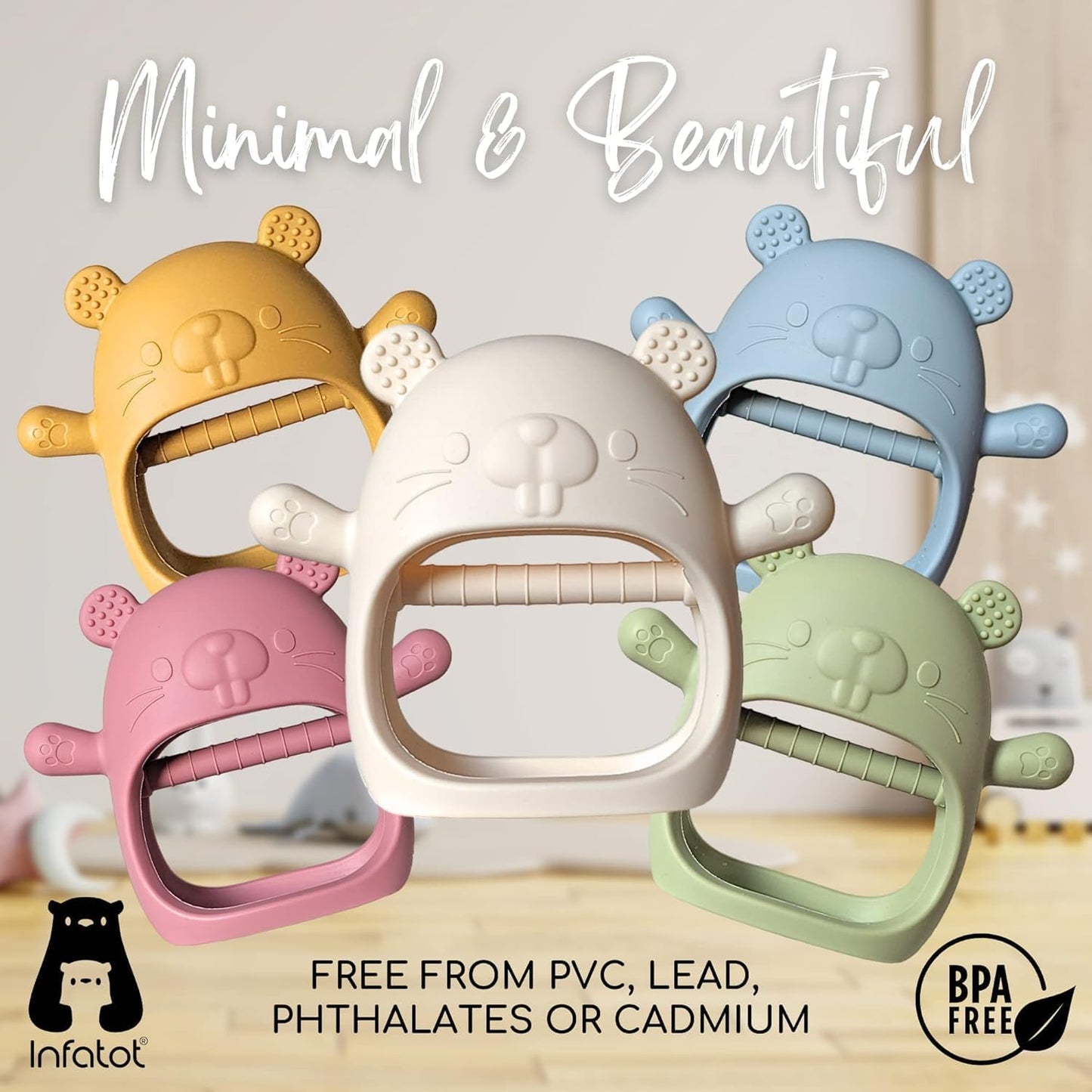 Chipmunk Teething Mitten for Babies - 100% BPA Free Silicone Teether Glove in CM Blue - Prevents Finger Sucking and Soothes Tender Gums