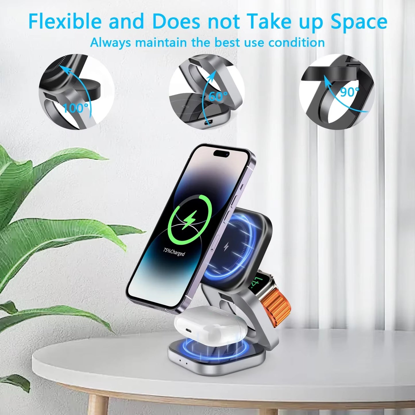 3-in-1 Magnetic Wireless Charging Station for Phone, Watch, and Earphones - Fast and Convenient Power Solution
