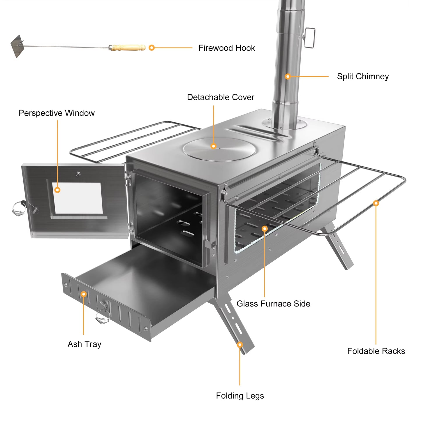 Portable Stainless Steel Wood Burning Stove for Camping and Outdoor Adventures