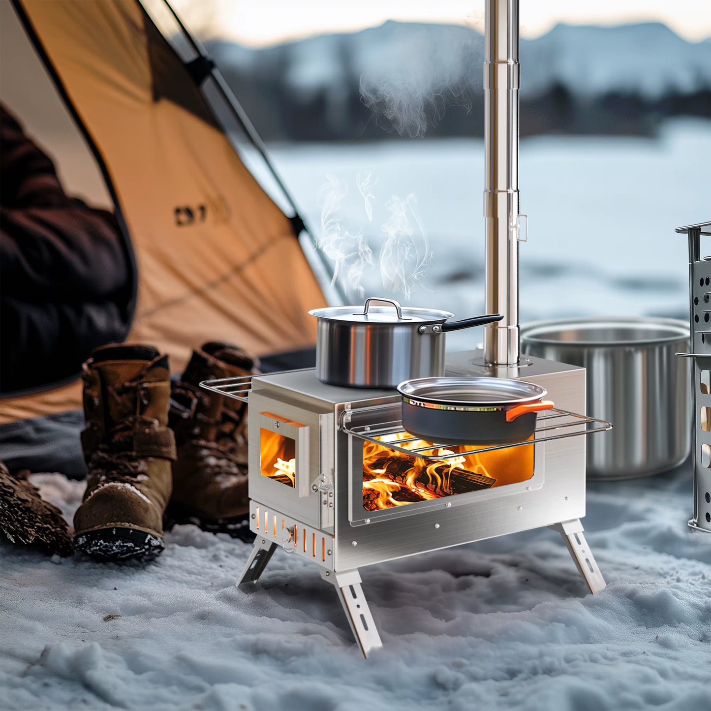 Portable Stainless Steel Wood Burning Stove for Camping and Outdoor Adventures