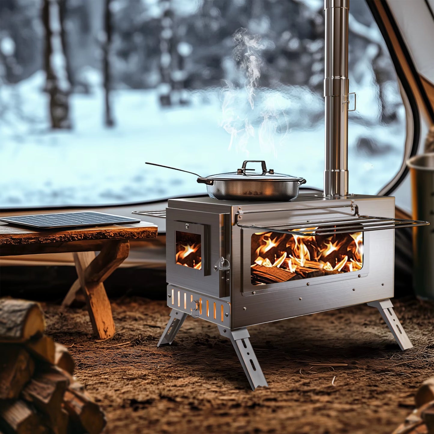 Portable Stainless Steel Wood Burning Stove for Camping and Outdoor Adventures