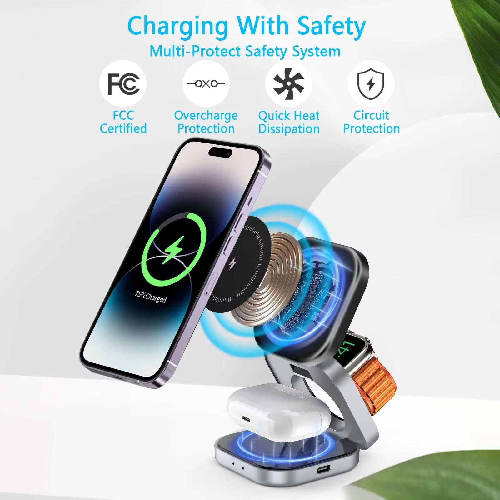 3-in-1 Magnetic Wireless Charging Station for Phone, Watch, and Earphones - Fast and Convenient Power Solution