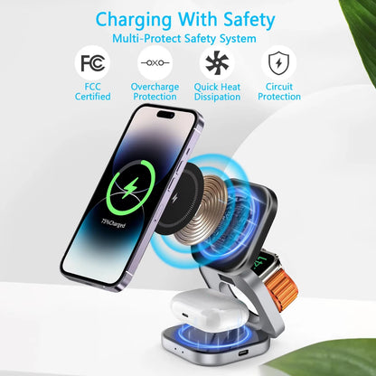 3-in-1 Magnetic Wireless Charging Station for Phone, Watch, and Earphones - Fast and Convenient Power Solution