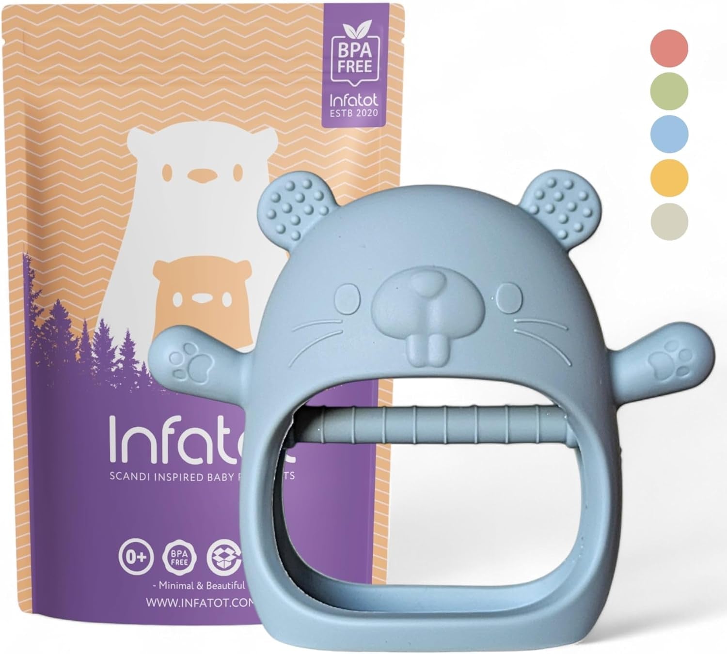 Chipmunk Teething Mitten for Babies - 100% BPA Free Silicone Teether Glove in CM Blue - Prevents Finger Sucking and Soothes Tender Gums