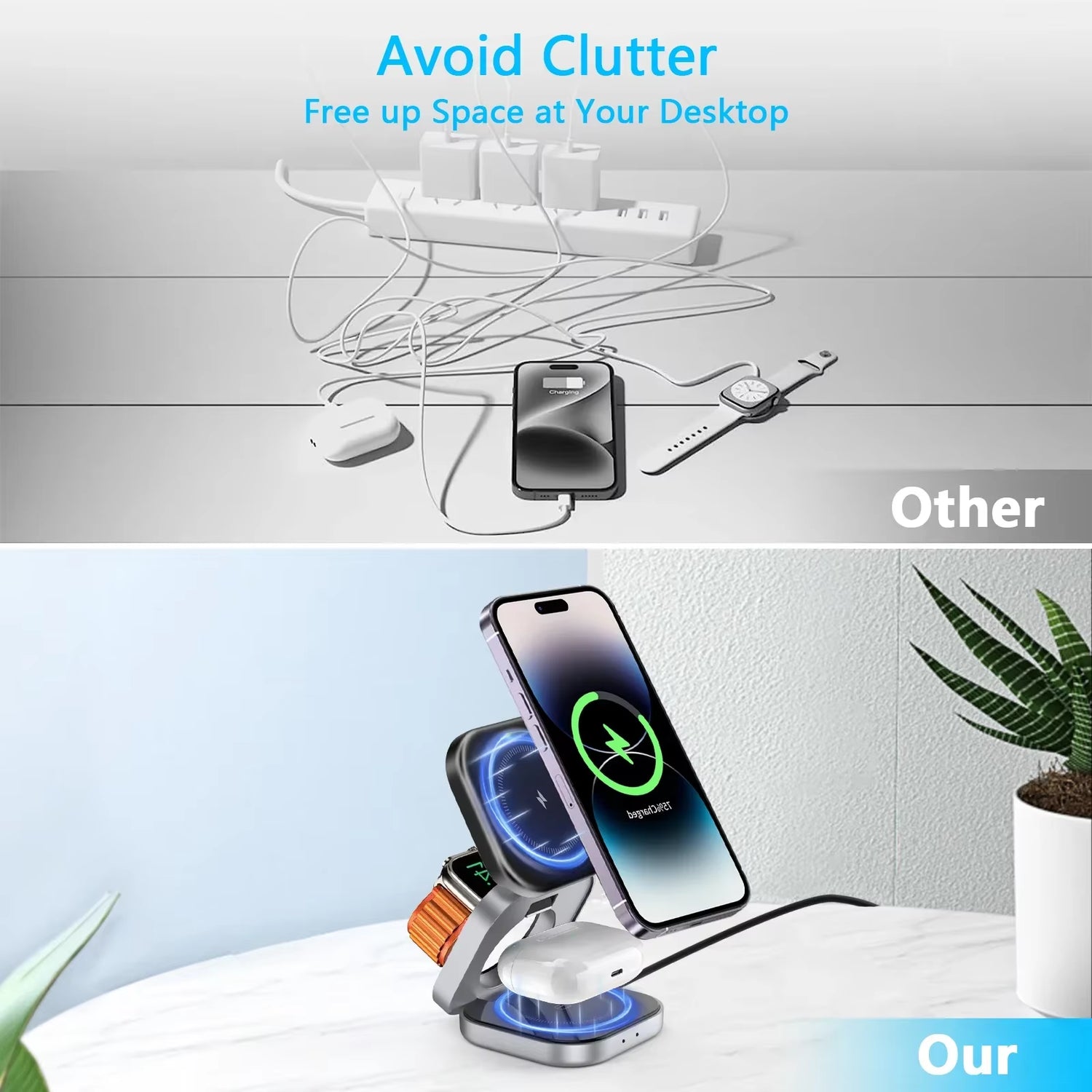 3-in-1 Magnetic Wireless Charging Station for Phone, Watch, and Earphones - Fast and Convenient Power Solution