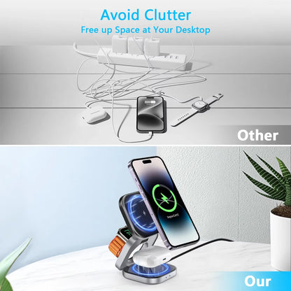 3-in-1 Magnetic Wireless Charging Station for Phone, Watch, and Earphones - Fast and Convenient Power Solution