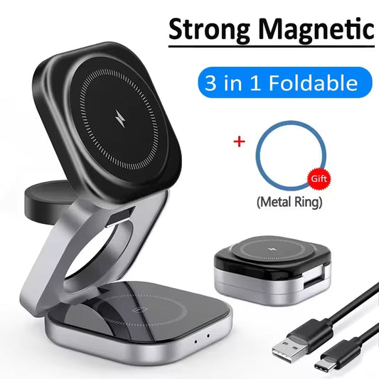 3-in-1 Magnetic Wireless Charging Station for Phone, Watch, and Earphones - Fast and Convenient Power Solution