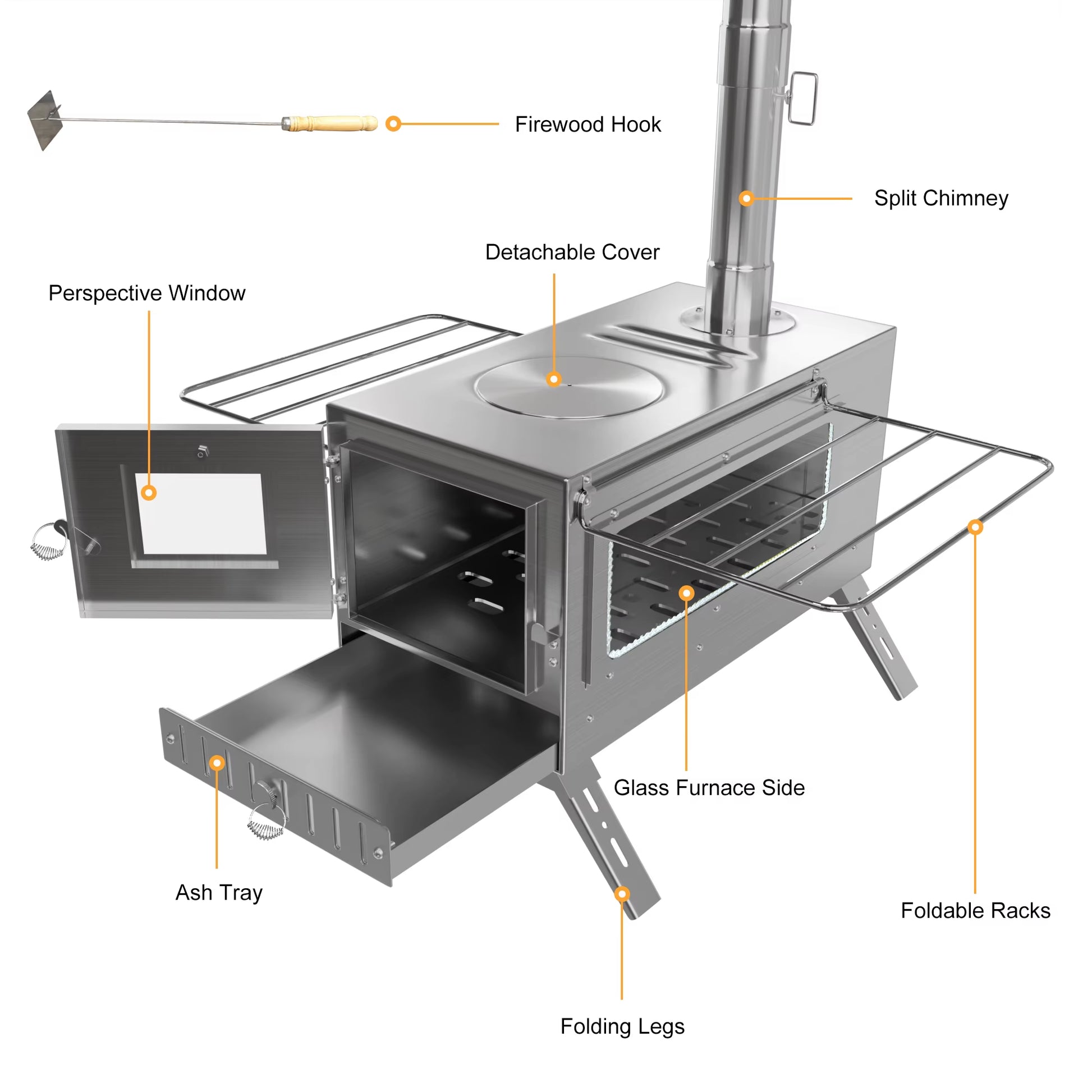 Portable Stainless Steel Wood Burning Stove for Camping and Outdoor Adventures