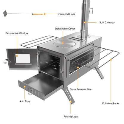 Portable Stainless Steel Wood Burning Stove for Camping and Outdoor Adventures